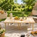 48"x24" Boho Wooden Picnic Table, Portable Wood Picnic Desk,Solid Wood Picnic Table, Boho Low Picnic Floor Desk for Beach, Camping, Backyard, Floor Seating