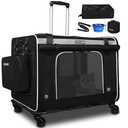 Petskd Extra Large Cat Carrier with Wheels and Litter Box, 24"x17"x17" Rolling Soft Carrier Until 55LBS Pets with 5 Breathable Mesh Windows and Locking Zippers for Long Distance Car Travel(Black)