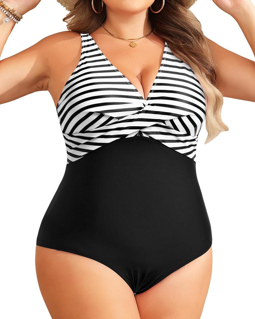 Yonique Plus Size Swimsuit One Piece Bathing Suits for Women Tummy Control Slimming Swimwear