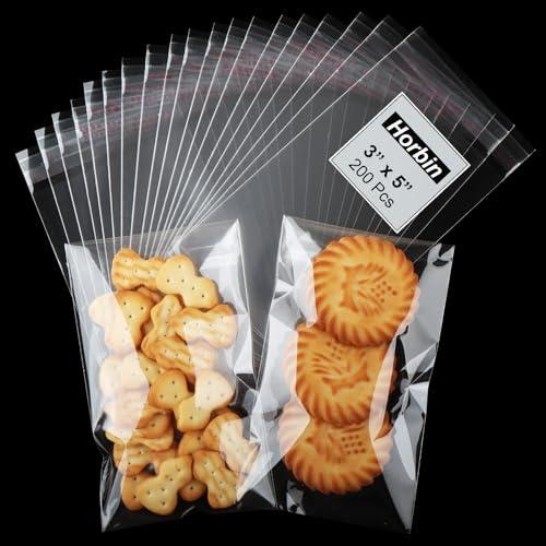 3x5 Inches Self Sealing Cellophane Bags, 200 Pcs Clear Cookie Bags, Resealable Treat Bag for Fresh Cookies, Candy, Gifts, and Party Favors Bag.