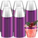 Lounsweer 100 Pcs 9oz Rimmed Plastic Cups Wedding Clear Cocktail Cups Heavy Duty Disposable Wine Glasses for Birthday Bridal Shower Baby Shower Holiday Celebrations(Purple)