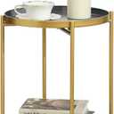 2-Tier Round End Side Table, Small Metal Side Table with Removable Tray, Folding Accent Tables for Living Room, Balcony, Nightstand for Bedroom, Outdoor Tables for Patio, Gold&Grey