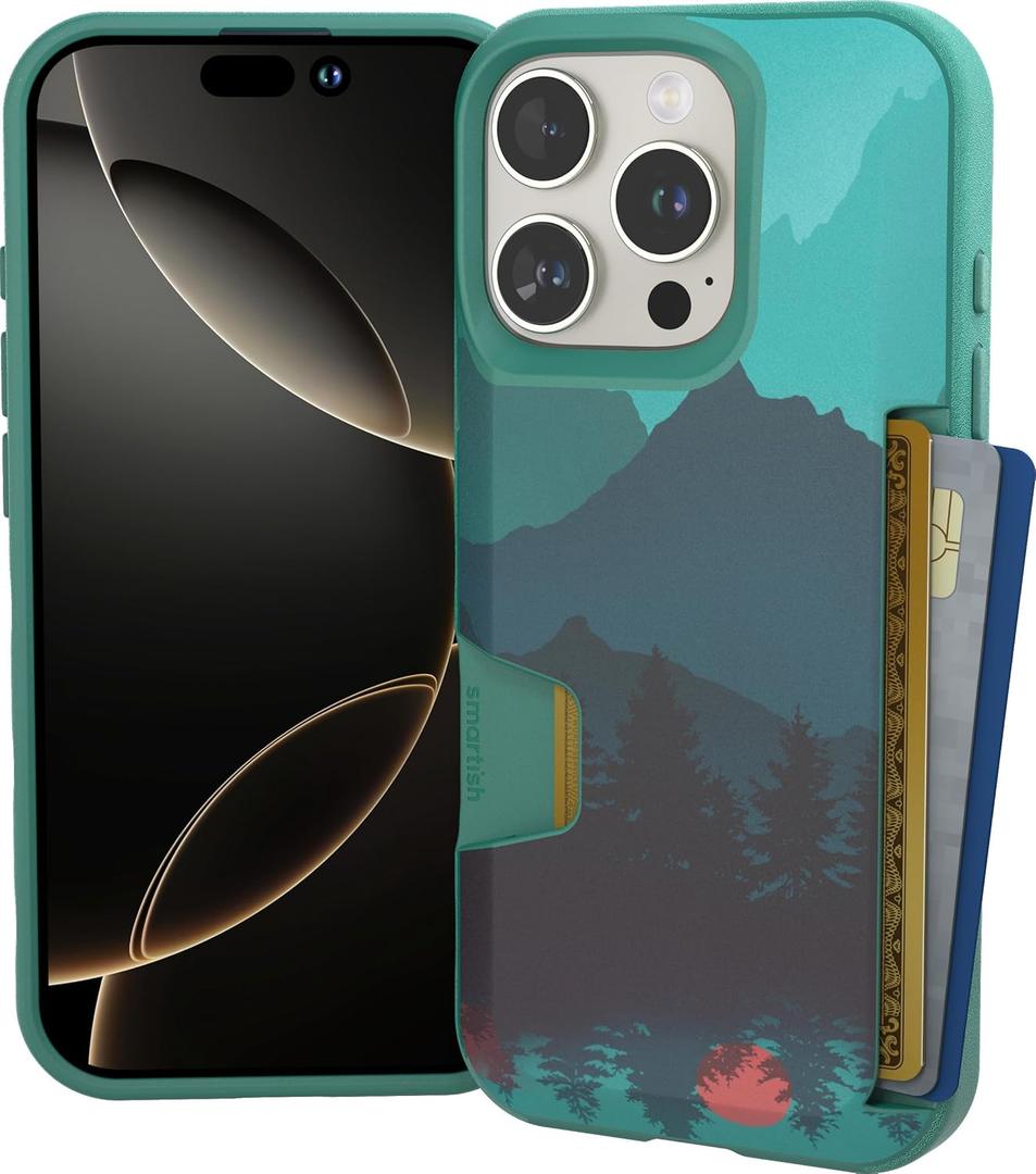 Smartish iPhone 16 Pro Wallet Case - Wallet Slayer Vol. 1 [Slim + Protective] Credit Card Holder - Drop Tested Hidden Flip Card Slot Cover Compatible with Apple iPhone 16 Pro - Moving Mountains