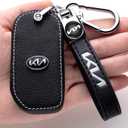 Leather Car Key Fob Case, 4-Button, Black, for Kia Ceed, Cerato, Forte, Niro, Seltos, Sorento, Soul, Sportage, Telluride