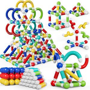 Magnetic Building Blocks, 72 PCS Pop Tubes & Balls Sensory Toy Set, STEM Montessori Educational Learning Activities for Kids 3+ Years (72 pcs)