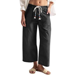 Cicy Bell Women's Wide Leg Jeans Casual Drawstring High Waist Boyfriend Loose Baggy Capri Denim Pants with Pockets, 14