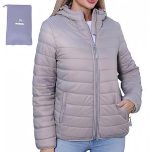 Women's Packable Winter Puffer Coat | Lightweight Quilted Jacket with Hood | Full Zip Travel