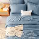 CozyLux King Size Comforter Set Grayish Blue Seersucker 7 Pieces Bed in a Bag King Comforter Set with Sheets, Dusty Blue Luxury Bedding Set with Down Alternative Comforter, Sheets, Pillowcases & Shams