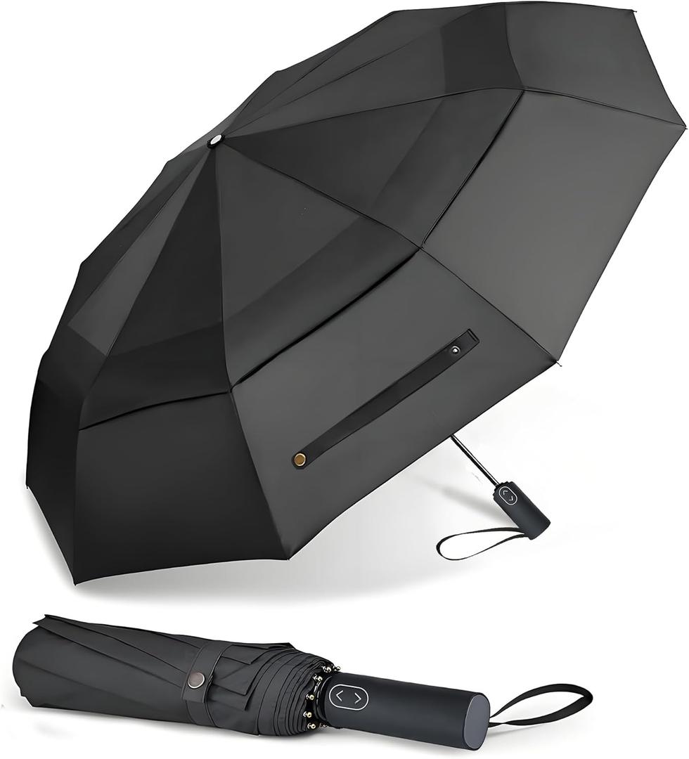 MRTLLOA 49/54/62 Inch Large Folding Golf Umbrella, Oversize Double Canopy Vented 10 Ribs Windproof Compact Travel Umbrellas for Rain (Black)