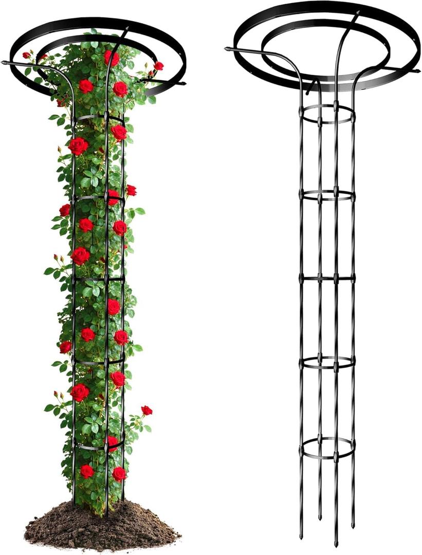 6.89FT Mushroom Top Obelisk Trellis for Outdoor Climbing Plants, Rustproof PE-Coated Metal Poles Support, Decorative Garden Trellis for Climbing Rose, Wisteria, Black (Umbrella-Shaped/11.02''W)