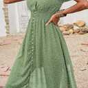 PRETTYGARDEN Women's Floral Wrap V-Neck Midi Dress Short Sleeve Boho Summer Beach Long Dress High Low Hem Smocked Dress Women (Green, M)
