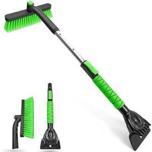 SEAAES 33 Inch Ice Scraper with Snow Brush for Car Windshield, Extendable Snow Scraper and Brush with Foam Grip for Truck SUV Vehicle Window - Green