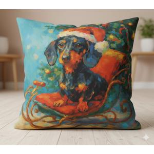 FISWAFY Vintage chirstmas dachshund sleigh pillow covers 18x18, Dachshund Lover gifts, christmas weiner dog decorative pillow