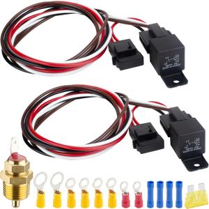 2 PCS Electric Fan Relay Kit, Dual Electric Fan Relay Kit, 185 On 175 Off Thermostat Switch 40A Relays, 12V Cooling Radiator Fan Relays Wiring Kits for Replacing Faulty Wiring, Truck Engine Cooling