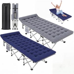 2 Pack Folding Camping Cot with Mattress for Adult, Navy Blue and Gray, 27.17 x 73.23 inches