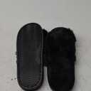 Evshine Women's Fuzzy Slippers Cross Band Memory Foam House Slippers Open Toe (7-8, Black)