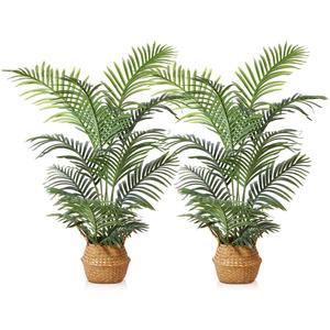 LOMANTO Fake Majesty Palm Plant 4Ft Artificial Tree for Home Decor Indoor Small Faux Trees in Pot Fake Tropical Plants for Housewarming 2Pack