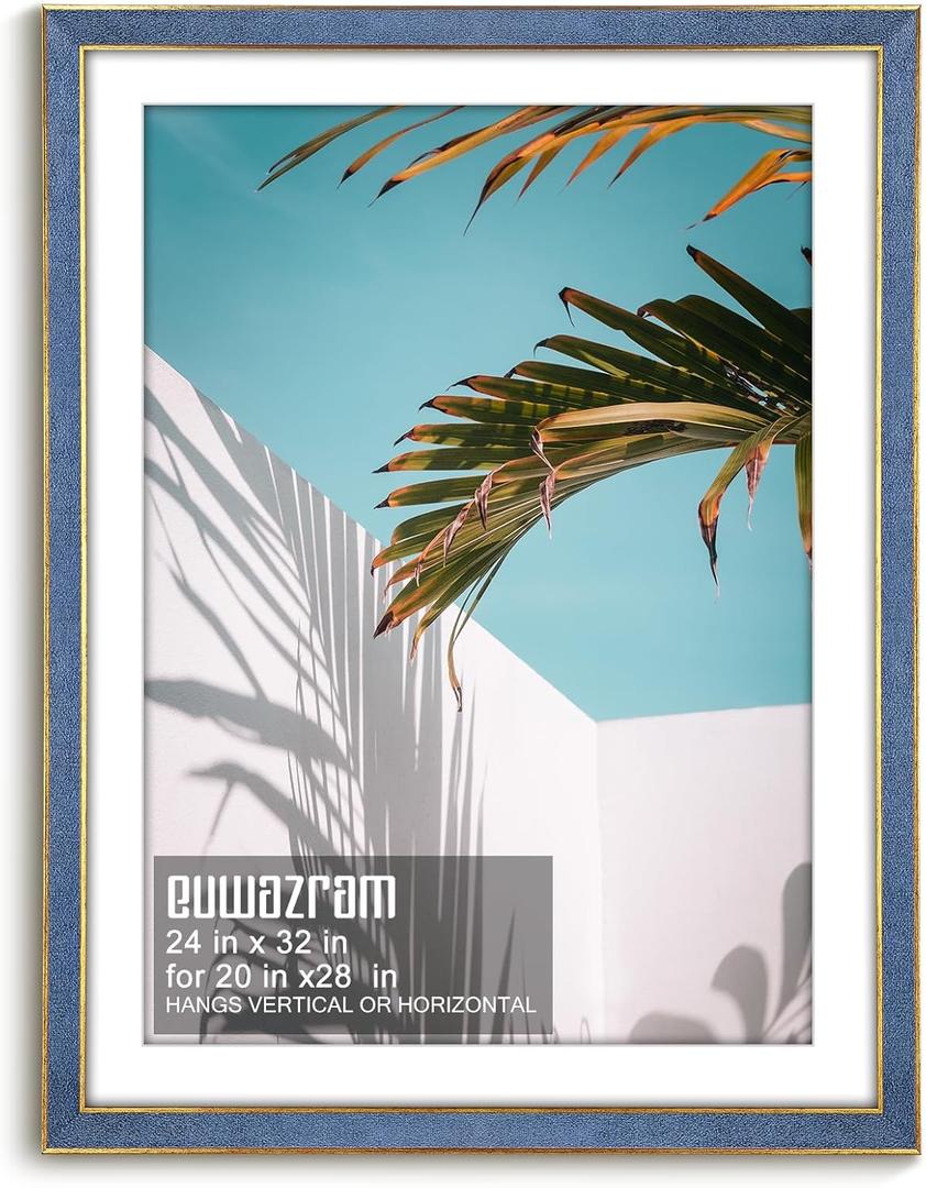 Suede 24x32 Frame - Single Frame, Christmas Elegant Sky Blue 24 x 32 Poster Frame with Mat for 20x28, 24x32 Picture Frames for Artwork, Puzzles, Photos and Movie Posters