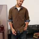 PJ PAUL JONES Men's Corduroy Button Down Shirt Long Sleeve Casual Collared Wrinkle Free Untucked Shirts with Pocket (Brown)