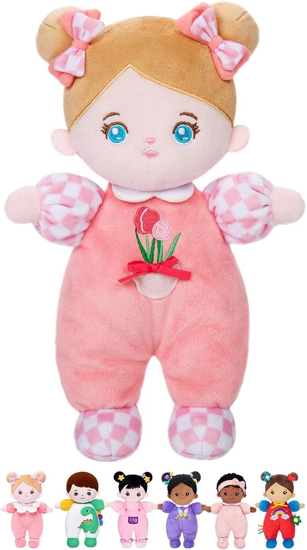 OUOZZZ Soft Baby Doll 10" Tulip Pink - First Birthday Toys for 1 Year Old Girl, Ideal 1 Year Old Girl Gifts & Baby Girl Gifts, Snuggle Buddy for Infants