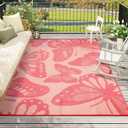 Wonnitar Waterproof 6x9 Outdoor Rug for Patio Clearance, Reversible Plastic Straw Rug Large Portable Camping RV Rug, Butterfly Outside Area Rug for Backyard Balcony Garden, Pink