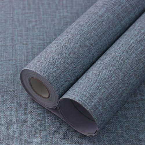 WADILE Grasscloth Peel and Stick Wallpaper 15.7in x 393.7in, Textured Contact Paper for Cabinets, Faux Linen Wall Paper Pull and Stick, Fabric Vinyl Wallpaper Self Adhesive Navy Blue