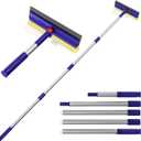 Squeegee for Window Cleaning, Window Squeegee for Home with 60" Long Handle,2 in 1 Window Cleaner Sponge and Dual Side Blade Rubber,Window Cleaner Tool with Long Handle for Glass, Windshield (Blue)