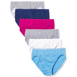 Hanes Women's Brief Panties Pack, Classic Cotton Brief Underwear, 6-pack (Retired, Colors May Vary) (7, Swiss Blue, White, Concrete Pe Heather, Fresh Berry, Navy Eclipse, Crochet Boho Print)