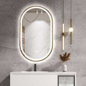 33"x20" Oval LED Bathroom Mirror, Oval Lighted Vanity Bathroom Mirror with Gold Frame Anti Fog Smart Mirror with 3 Colors Dimmable for Makeup, Frontlit, Waterproof Horizontal/Vertical
