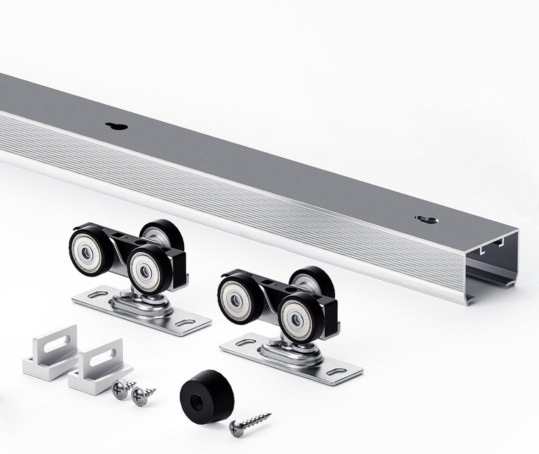 EaseLife 6FT/72in Sliding Pocket Door Hardware Kit,Commercial Grade,Aluminum Box Rail Kit,Slide Smoothly Quietly,Easy Install,No Door (72" Track Kit for 24"~36" Wide Single Door)
