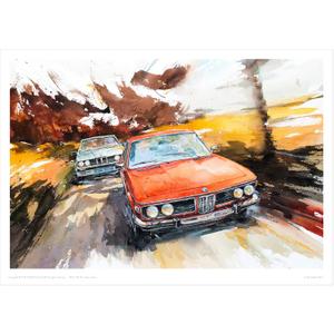 MINSEOK Watercolor Car Posters Room Decor - Premium A3 Art Old Print Pictures, Perfect Car Wall Art Gift - Yellow Scenery Orange Vintage Old Cars (11.7L" x 16.5W", At Full speed No.21)