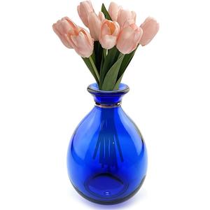 Glass Vase for Flowers, Rounded Small Blue Glass Vase for Home Decor Gift Centerpieces Events (Dark Blue & Gold)