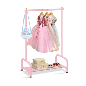 SLEEPING LAMB Kids Clothing Rack, Small Baby Clothes Rack with Bottom Storage Shelf, Kids Dress Up Rack Storage for Coats, Dance Costume Garment Rack for Hanging Clothes, Pink