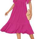 AUSELILY Women's Summer Empire Waist Dress Smocked Flutter Short Sleeve V Neck Midi Dresses 2026 New (XL)