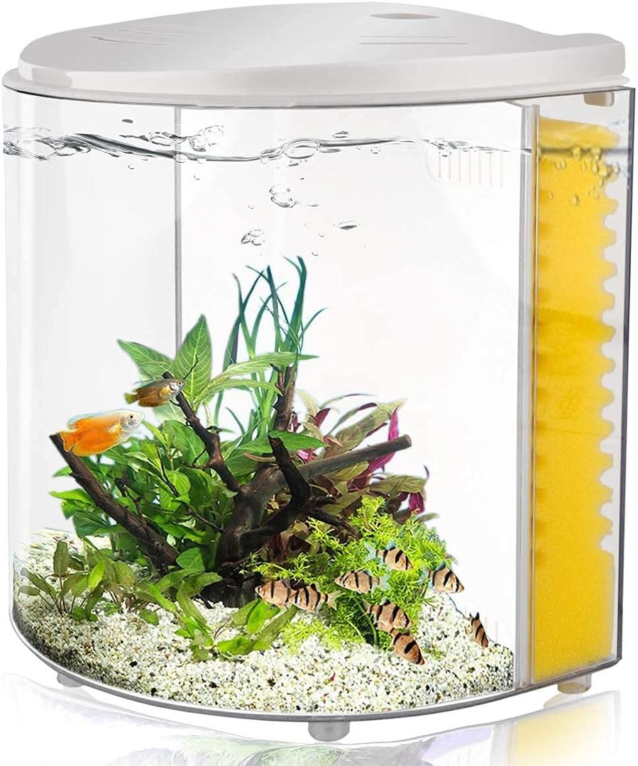 Small Fish Tank 1.2 Gallon Betta Fish Tank with Filter and Light for Shrimp, Jellyfish, Goldfish, Aquarium Starter Kit for Home, Office, Room, Decorative Desktop (White)