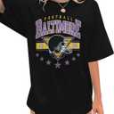 Oversized Football Shirts Women Game Day Tshirt Football Outfits Team Fan Gifts Tee Tops (Small, Black)