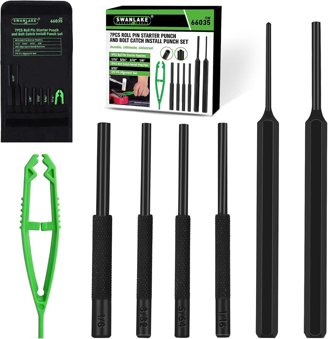 7-Piece Premium Roll Pin Starter Punch and Install Punch Set - 1/16, 5/64, 3/32, 1/8-inch