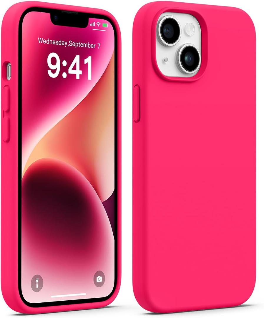 AOTESIER Compatible with iPhone 14 Case, Full Body Food-Grade Silicone Wear-Resistant, Anti-Drop Protection with Soft Anti-Scratch Microfiber Lining Phone Case, Hot Pink