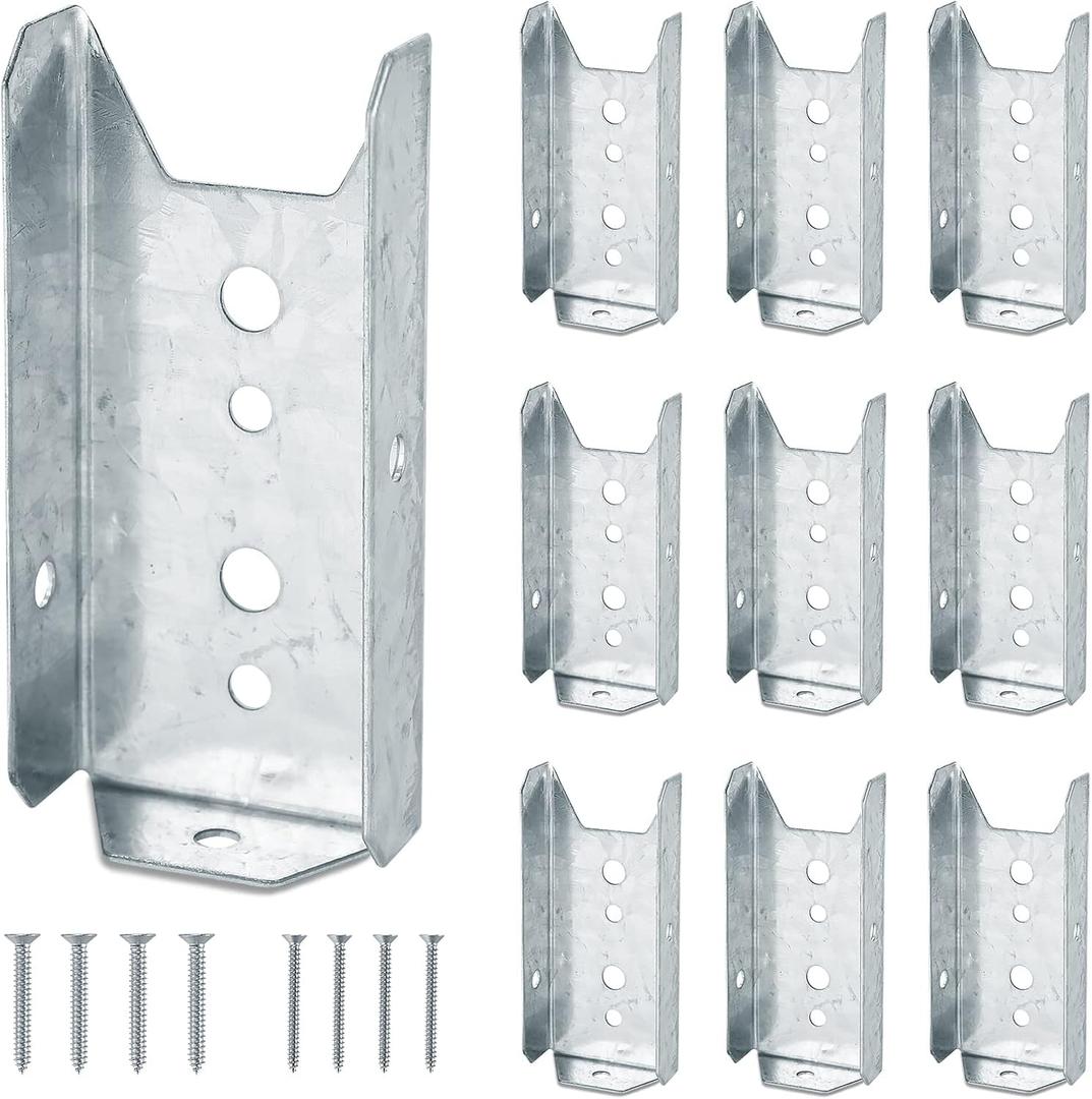 LukLoy 10 Pack 2x4 Brackets for Wood Rail, Fence Brackets Repair Kit Galvanized, Deck Railing Bracket Connectors for 2"4"(Actually 1.5"x3.5") Wood Post, Includes 70PCS 304 Stainless Steel Screws