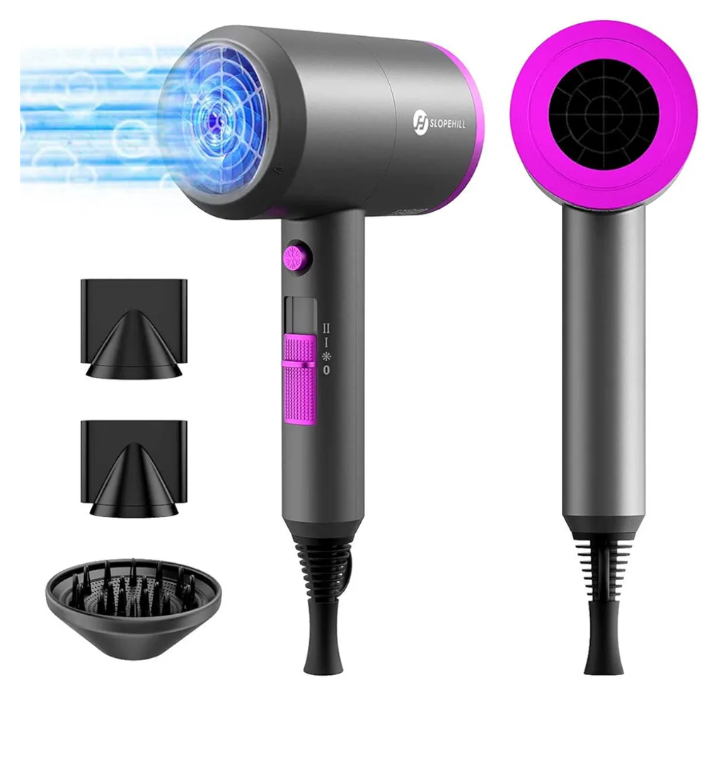 Slopehill Professional Ionic Hair Dryer, Powerful 1800W Fast Drying Low Noise Blow Dryer With 2 Concentrator Nozzle 1 Diffuser Attachments for Home, Salon Travel