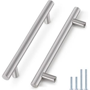 Probrico 15 Pack 6-3/10(160mm) Hole Center Cabinet Pulls Euro T Bar Cabinet Handles Satin Nickel Kitchen Drawer Furniture Stainless Steel Dresser Hardware
