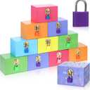 12 Set 24 Pcs Unfinished Wood Box with Mini Padlock Locks, Small Treasure Chest with Hinged Lid 4.7x3.2x3.2'' Lockable Wooden Treasure Box for DIY Craft Jewelry Desktop Storage (Colorful)