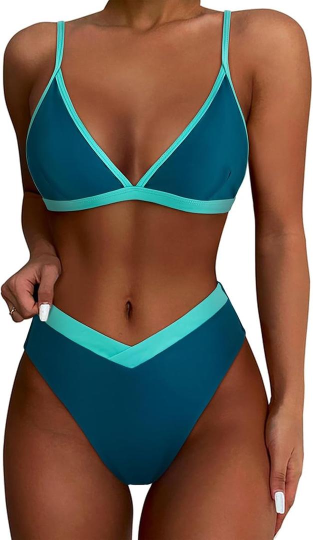 SUUKSESS Women Triangle High Cut Bikini Sets Sexy High Waisted 2 Piece Swimsuit L