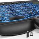 SABLUTE Wireless Keyboard and Mouse Combo Ergonomic - MA12Pro Wave Keyboard with Leather Wrist Rest for Comfortable Typing, RGB Backlit Rechargeable for Windows, Mac, PC, Laptop
