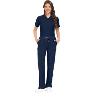 COMENII Scrubs for Women Set, V-Neck Top & Straight Leg Pants with 11 Pockets, Stretch Comfortable Womens Scrub Sets (Large)