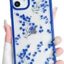 NITITOP Compatible with iPhone 11 Case Clear Cute Floral Flower Branch Leaves Pattern for Women Girls Color Frame Slim Shockproof Durable Protective Phone Cover - Blue
