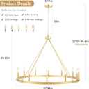 Gold Wagon Wheel Chandelier for Dining Room Light Fixture 12Light Gold Chandelier for Foyer 38inch 27-86" Height Adjustable Pendant Light for Flat Sloped Ceilings Dining Room Kitchen Island Entryway