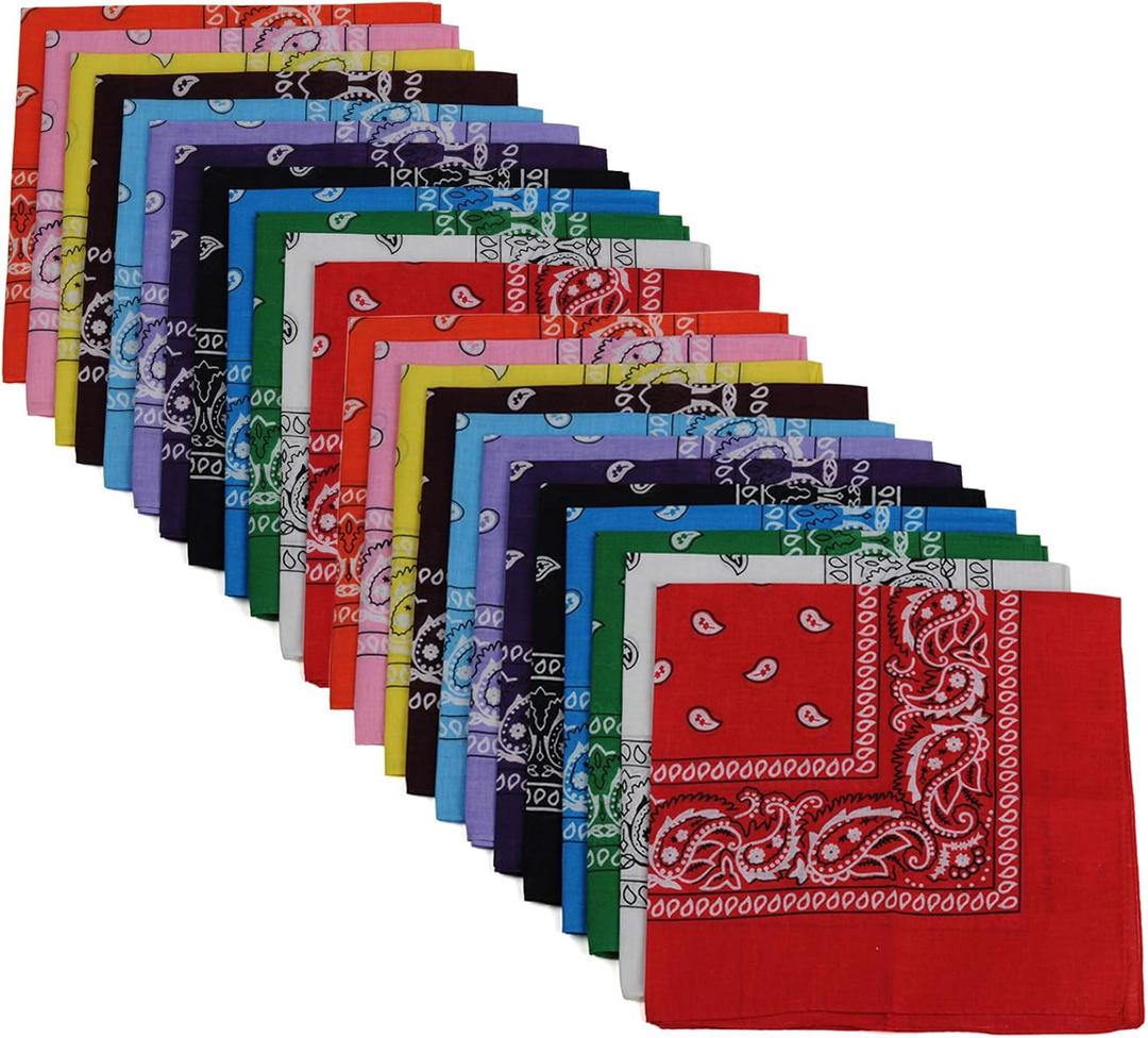 Bandanas 24pcs 22 X 22 Inch 100% Cotton Bandana Novelty Double Sided Print Paisley Cowboy Bandana Party Favor Scarf Headband Handkerchiefs Two Dozen