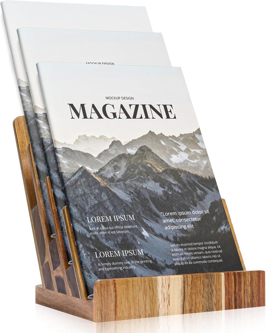Acacia 8.511 Inch Magazine Display Stand 4-Tier For 69 inch Brochure Pamphlet Flyer Menu Holder Countertop Display Stand Literature Organizer For Office Home (Wood Color Acacia Wood)
