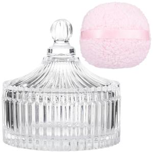 2 PCS Glass Powder Puff Container Set, Decorative Jars with Lid, Large Powder Puffs, Ideal for Adult Body Application